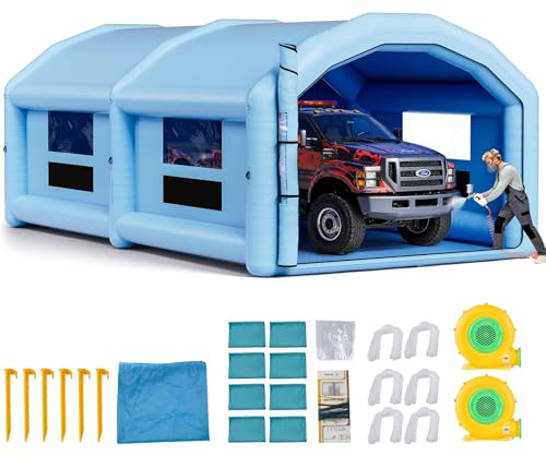 VEVOR Cabine de Peinture Gonflable 10x6x4 m, Tente de Pulvérisation pour Voiture avec Ventilateurs de 950 W et 1100 W et Système de Filtration d'air, Toit Rond, pour Garage Atelier Automobile