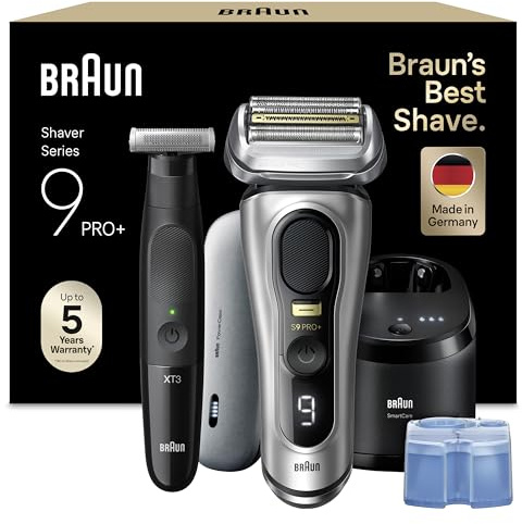 Braun Bundle mit Series 9 Pro+ Rasierer, Rasierapparat & Reinigungsstation, Ladeetui, Made in Germany, 9577cc, Silber + Series XT3 Gesicht & Körper, Rasierer, Wasserdicht, XT3200, Schwarz