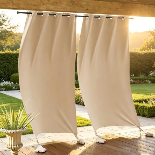 Bcuuozeeing 2er Set Outdoorvorhänge mit Ösen und Gewichteten Säcken Outdoor Vorhang Wetterfest Sonnenschutz Outdoor Gardinen für Pavillon Terrasse Balkon, 243x132 cm