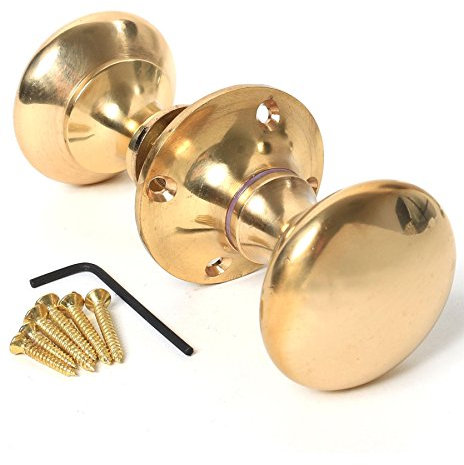 TANGDIAABBCC Polished Brass Victorian Rim Knob & Fixings - Mushroom Front Door Lock Handle Set
