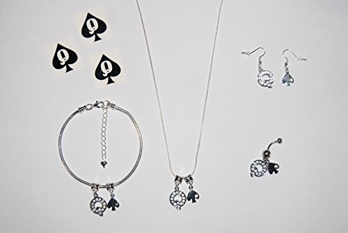 Queen Of Spades Euro Necklace Anklet Chain Ankle Bracelet Earrings Naval Belly Button Piercing Tattoos Full Hotwife Jewellery Set Style 2 - Sexy Jewels