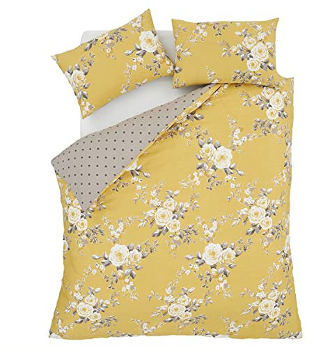Catherine Lansfield Bedding Canterbury Floral Single Duvet Cover Set with Pillowcases Ochre