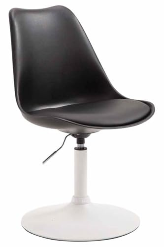 CLP Esszimmerstuhl Maverick Kunststoff I höhenverstellbarer Lehnstuhl I Drehstuhl mit Trompetenfuß I Sitzhöhe von ca. 43-48 cm | Farbe schwarz Gestell Farbe weiß