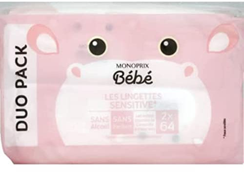 Monoprix Bébé Les Lingettes Sensitive - Les 2 paquets de 64