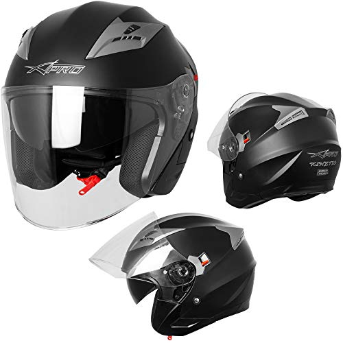 Demi Jet Casque Visière Pare Soleil ECE 22-05 Approuvé Moto Scooter A-Pro Kinetic Noir Mat M