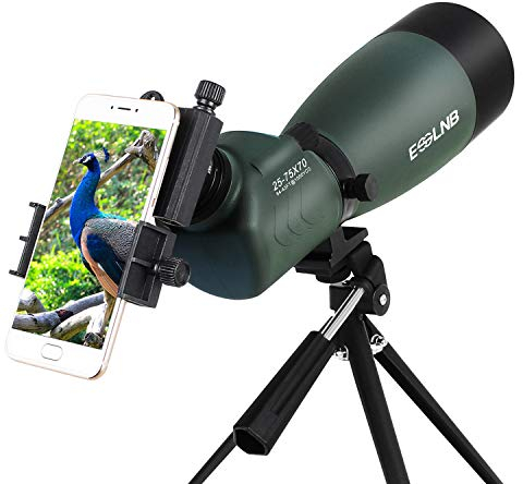 ESSLNB Spotting Scope 25-75X70 Spotter Scope with Tripod Phone Adapter and Bag 100% Waterproof BAK4 Fully Multi-coated Porro Prism for Target Shooting Birdwatching