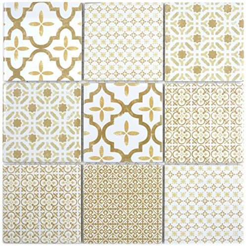 Mosaikfliese Keramik retro vintage beige weiß Küche Küchenfliese Wandverkleidung Thekenverkleidung WC Fliesenspiegel Mosaikwand Küchenrückwand