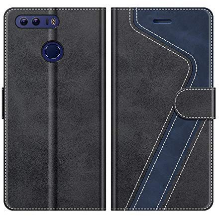 MOBESV Coque pour Honor 8, Housse en Cuir Magnétique Fonction Stand Étui pour Honor 8, Noir