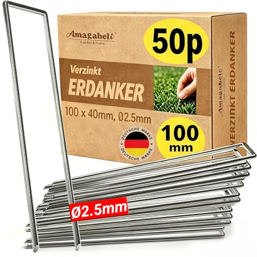 AMAGABELI GARDEN & HOME 50 Erdanker Bodenanker Unkrautvlies Anti-Rost Stück Aus Gehärtetem 100 MM Durchmesser Stahl Erdanker Verzinkt Premium - U-förmig Bodenanker Unkrautvlies Gartenvlies Heringe