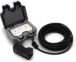 HDIUK Outdoor socket wiring kit RCD to twin IP66 Switched 13a Sockets (7.5 Metre Cable, Black Cable)