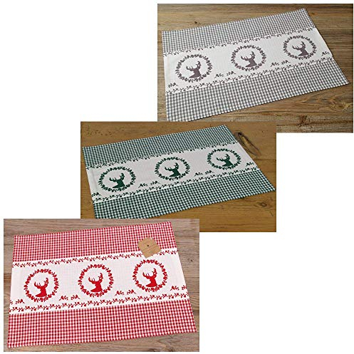 matches21 Tischsets Mitteldecken Tischwäsche Stoff Landhaus Premium Stil RESI kariert & Hirsch Bordüre 33x48 cm in grau, 3 Farben wählbar