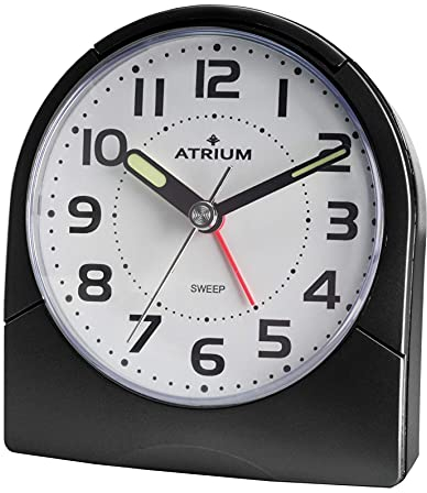Atrium Klassischer Wecker Analog Quarz ohne Ticken mit Licht und Snooze Leuchtzeiger schwarz A218-7