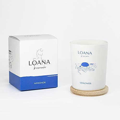 LOANA ESSENCE Vela Aromática Geranio, Lirio- Mikonos - Duración Estimada 40h Vela Perfumada Grande y Decorativa Para Masajes y Relajación Hecha de Cera de Soja - 180gr -