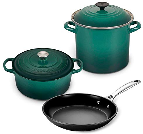 Le Creuset 5-Piece Oven and Stovetop Cookware Bundle with 4-1/2 QT Round Dutch Oven, Le Creuset 8 QT Covered Stockpot, and Le Creuset 10 Toughened Nonstick Pro Fry Pan - Artichaut