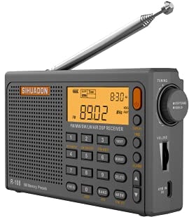 SIHUADON R-108 Kleines Tragbare Radios Wiederaufladbares Batterieradio UKW FM AM SW Airband Radio weltempfänger digitalradio mit ATS-Stationsspeicher Sleep-Funktion (Grau)