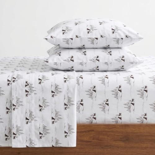 Eddie Bauer - Flannel Sheets King Size, Anti-Pilling & Wrinkle Resistant Cotton, Touchably Soft for All-Season Comfort - Bed Sheets with Matching Pillowcases & Fitted Sheet (Dog Friends White)