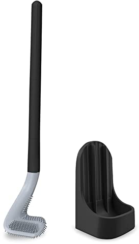 Golf-Silikon-Toilettenbürste Langstielige Toilettenbürste Keine Sackgassen Toilettenreinigungsbürste Badezimmer-WC-Bürsten & Halter Set (2# Schwarz)