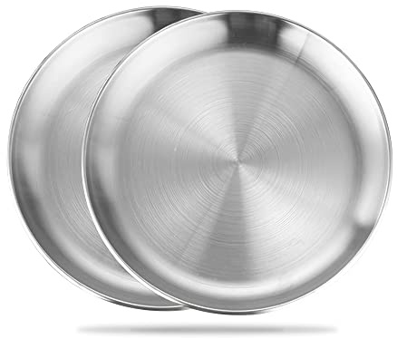Betinyar 2 Pieces 6.7 Inch Stainless Steel Plates, Stainless Steel Round Metal Plates, Metal Dinner Dishes for Dinner, Camping, Outdoor(Silver, 17cm)
