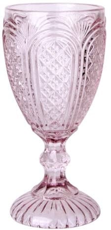 Decor Essentials Glass Goblet Short Stem Coloured Embossed Home Decor Wine Water Wedding Table Settings Drinking Dessert Glasses Tumbler (Light Pink)