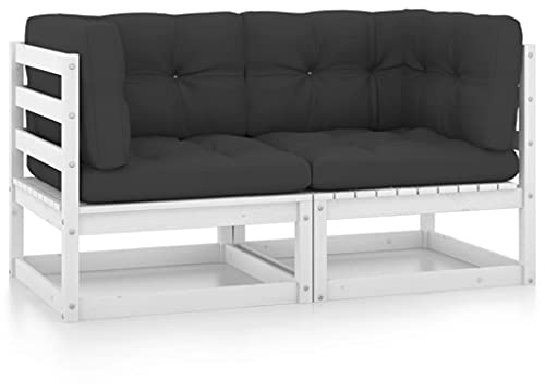 YITHOPI Gartensofa 2-Sitzer,Massivholz Palettensofa Sofa,Gartensofa,Palettenmöbel Gartenmöbel,Modularen Sofa,Lounge,Balkon,Terrasse,Poolseite,mit Kissen Kiefer Massivholz Weiß