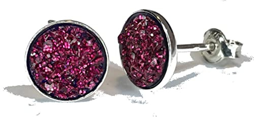 925 Sterling Silber 8mm Ohrringe Ohrstecker im Druzy Drusen Look beere rot