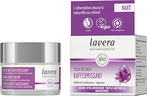 lavera Straffende Nachtpflege – Anti-Aging-Naturkosmetika – Bio-Pflanzenstoffe – Bakuchiol & Hyaluronsäure – Vegan – entfernt Falten – 50 ml