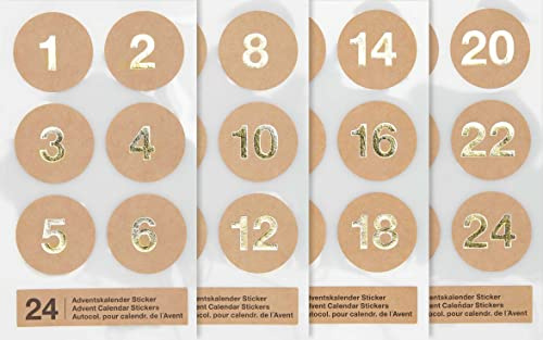 Rico Design Adventskalender-Sticker 28 mm Papier selbstklebend Adventszahlen für Kalenderbasteln Natur