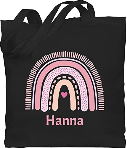 Baumwolltasche - Boho - Regenbogen - Unisize - Schwarz - personalisierter jutebeutel kinder stoffbeutel name rainbow beutel tasche kindergarten personalisierte taschen bohemian schulkind stofftasche