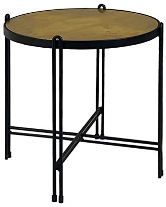 Meubletmoi ORO 8806 Couchtisch, Gestell aus Metall, Schwarz mit Platte rund und goldfarben