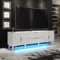 Furneo Azzurro 10 – White 180 cm TV Stand, High Gloss & Matt Finish, Brushed Gold Handles, Blue LED Lights