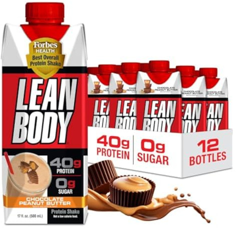 Lean Body Ready-to-Drink Protein Shake, 40g Protein, Gluten Free, 22 Vitamins & Minerals, (Recyclable Carton & Lid - Pack of 12) LABRADA (Peanut Butter)