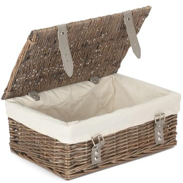 Red Hamper EH168W White Antique Wash White Lining 35cm Empty Wicker Hamper Basket