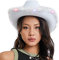 Qtinghua Cowboyhut für Damen, flauschiger Federbesatz, Halloween-Kostüm, Cowgirl-Hut für Cosplay, Kostümparty, Rollenspiel, Geburtstagsparty, Weiß mit LED, Weiß, Rosa, Einheitsgröße