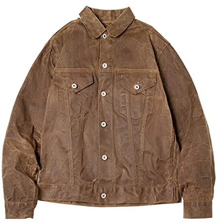 Vintage Herren Wachsjacke Canvas Baumwolle Khaki Militär Leicht Freizeit Arbeit Jagd Stil Oberbekleidung, Khaki 1, XXL