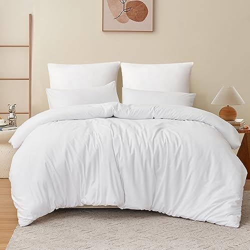 RUIKASI Housse de Couette 240x260 cm Blanc avec Fermeture Éclair – Parure de Lit 2 Personne pour Lit 200x200 avec 2 Taie d'oreiller 65x65 cm – Ensemble en Microfibre Infroissable