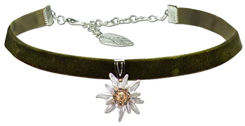 Alpenflüstern Trachten-Samt-Kropfband Greta - nostalgische Trachtenkette enganliegend, Kropfkette elastisch, eleganter Damen-Trachtenschmuck, Samtkropfband schmal (grün) DHK319