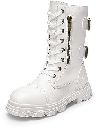 DREAM PAIRS Stivali da combattimento per ragazze con cerniera laterale alla caviglia per bambino/bambino/grande bambino, Bianco, 3 Little Kid