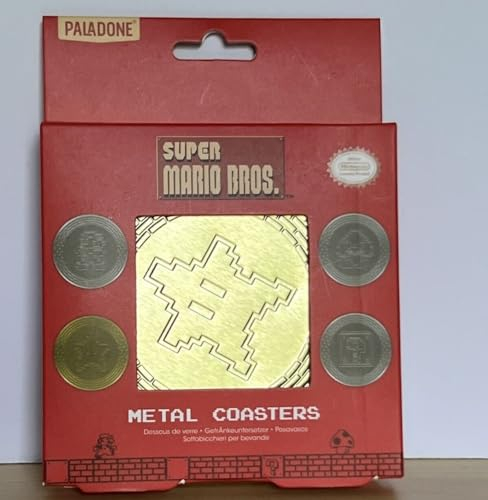 Super Mario Metall-Untersetzer - Offiziell lizenziert, Set aus vier mit Korkrückseite, Coole 8-Bit Retro-Gamer-Untersetzer & Deko, Geschenk