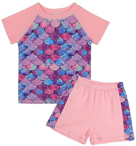MASOCIO Swimming Costume Girls Swimsuit Short Sleeve Toddler Kids Swimwear Separates Children Swim Suit Set UV Sun Protection Sunsafe Rash Vest Shorts UPF 50+ 2 Piece Age 8-9 Years Multicolor Scales 8