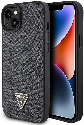 CG MOBILE Guess Schutzhülle aus PU-Leder für 4G, dreieckiges Metall-Logo mit Strass, Schwarz