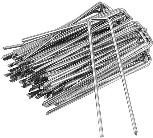 PUCSIQ 150 Stück Erdanker Verzinkt,100x13mm, Ø 3 mm, Befestigungsanker, Bodenanker aus Verzinktem, Stahl zur Befestigung von Unkrautvlies,Unkrautfolie, Hecken,Gartenvlies, Zaun oder Camping