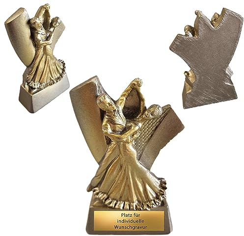eberin · Tanzschule Pokal mit Wunschtext · XS Pokal · Resinfigur Tanzpaar altgold · Tanzkurs Auszeichnung personalisierbar · Tanzen · Ballnacht Ehrung