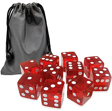 Bluemoona 10 dados de 6 caras de 16 mm D6 RPG D&D rojo transparente + juego de bolsa