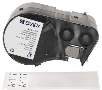 Brady Selbstklebendes Vinyl-Etikettenband für Etikettendrucker M510 & M511 - Selbstklebende Vinyl-Druckeretiketten - Schwarz auf Weiß Matt (38.10 mm x 25.40 mm) - M5-33-427