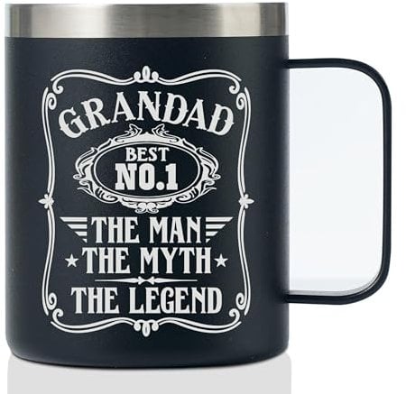 Onebttl Grandad Gifts Coffee Mug, Christmas Birthday Father's Day Gifts for Grandfather from Grandchildren, Stainless Steel Mug with Lid, 12oz/350ml - Grandad No.1