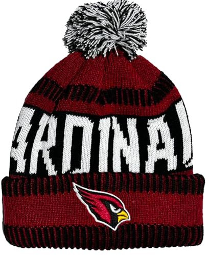 NFL Mütze für Kinder, Jugendliche 8–20, Einheitsgröße, Team-Farbe, Primär-Logo, offizielles Sport-Tech-Strick, kaltes Wetter, Fußball-Bommelmütze, Arizona Cardinals, Einheitsgröße
