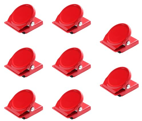 Magnetic Clips, 8Pcs Whiteboard Fridge Strong Magnets Clips for House Kitchen Office School Supplies - Red