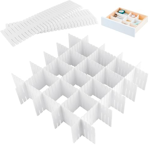 16 Piezas Separadores de Cajones Ajustable,Organizador Armario Ropa,32x7cm Organizador de Cajones Modulares,Separador de Armario Divisores,para clasificar ropa,cosméticos y suministros de oficina