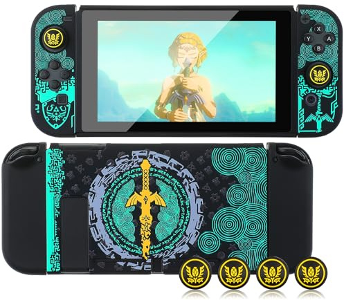 Custodia protettiva agganciabile compatibile con Switch, custodia rigida per controller Switch e Joy-Con con 4 impugnature per pollice, custodia da trasporto Zelda Switch (Zelda lacrime del regno)