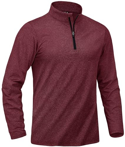 KEFITEVD Long Sleeve Tops for Men 1/4 Zip Running Shirts Outdoor Warm Golf Top Military Hiking Shirt,Wine Red,L